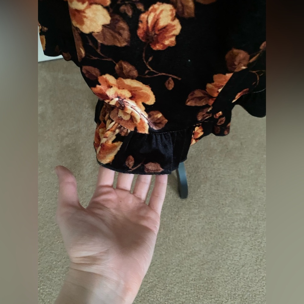 Torrid black at the knee velvet ruffle tier dress floral autumn fall - Picture 9 of 17